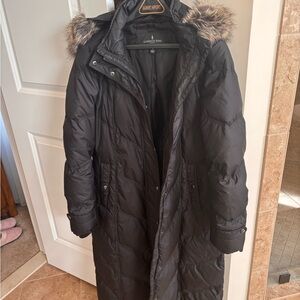 London Fog Women's Dark Puffer Jacket with Faux Fur Hood